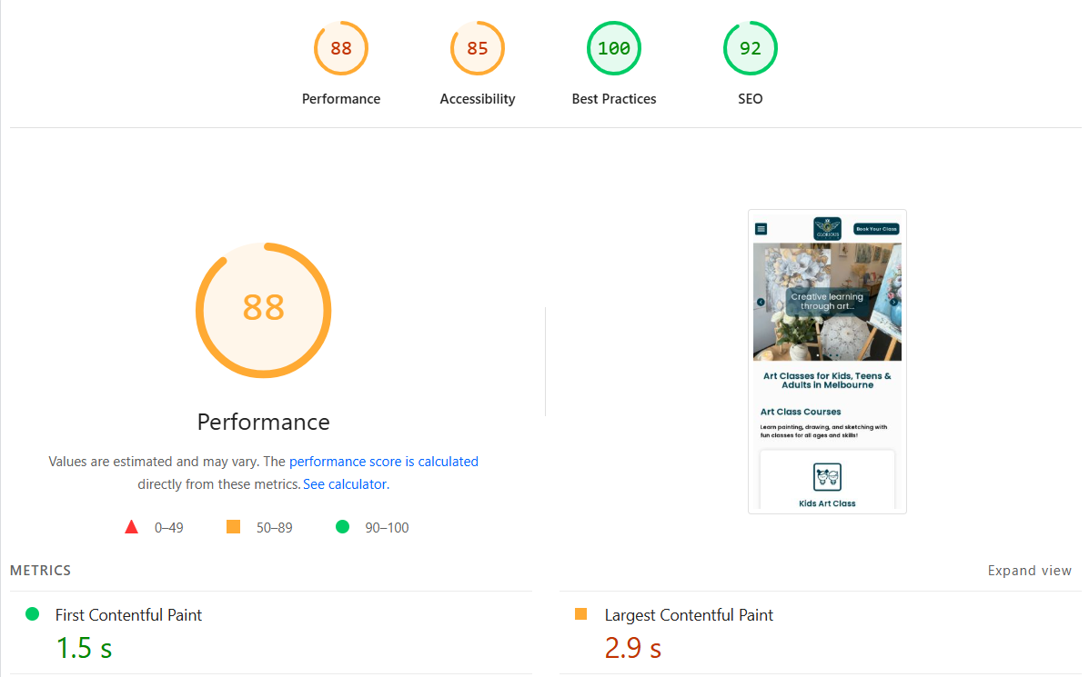 نمونه کار افزایش سرعت سایت - گلوریوس استودیو