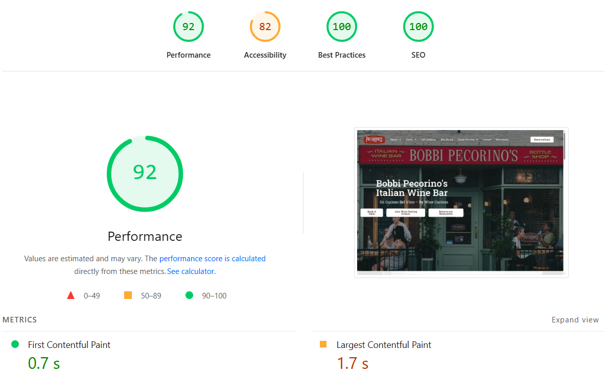 نمونه کار افزایش سرعت سایت - پکورینو